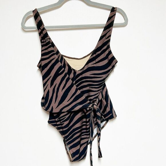 Summersalt Swimsuit The Tie Waist Backflip - Modern Zebra in Chocolate Sz 8 - Picture 3 of 8